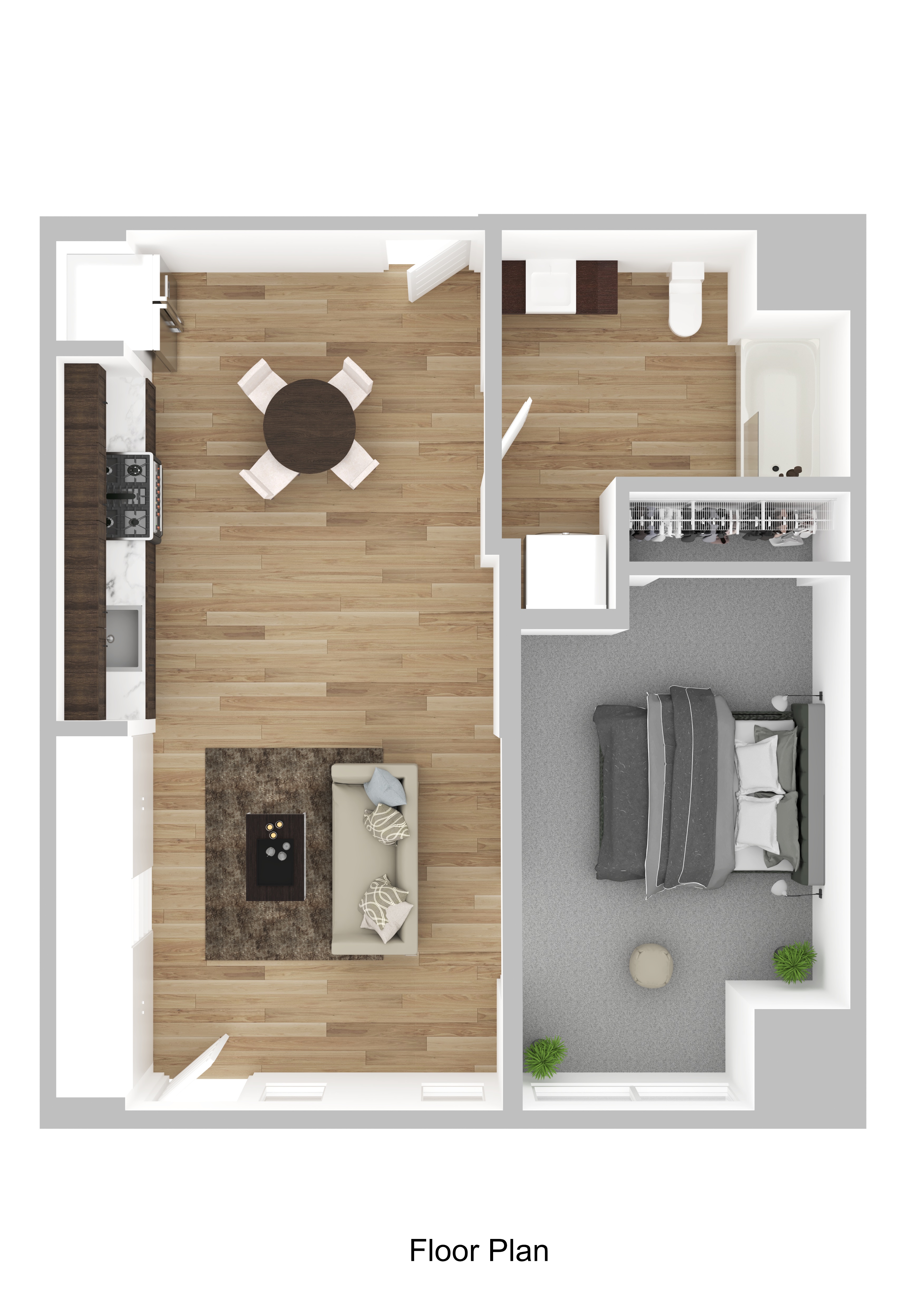 Floor plan for studio, 1 bath, 670 sqft